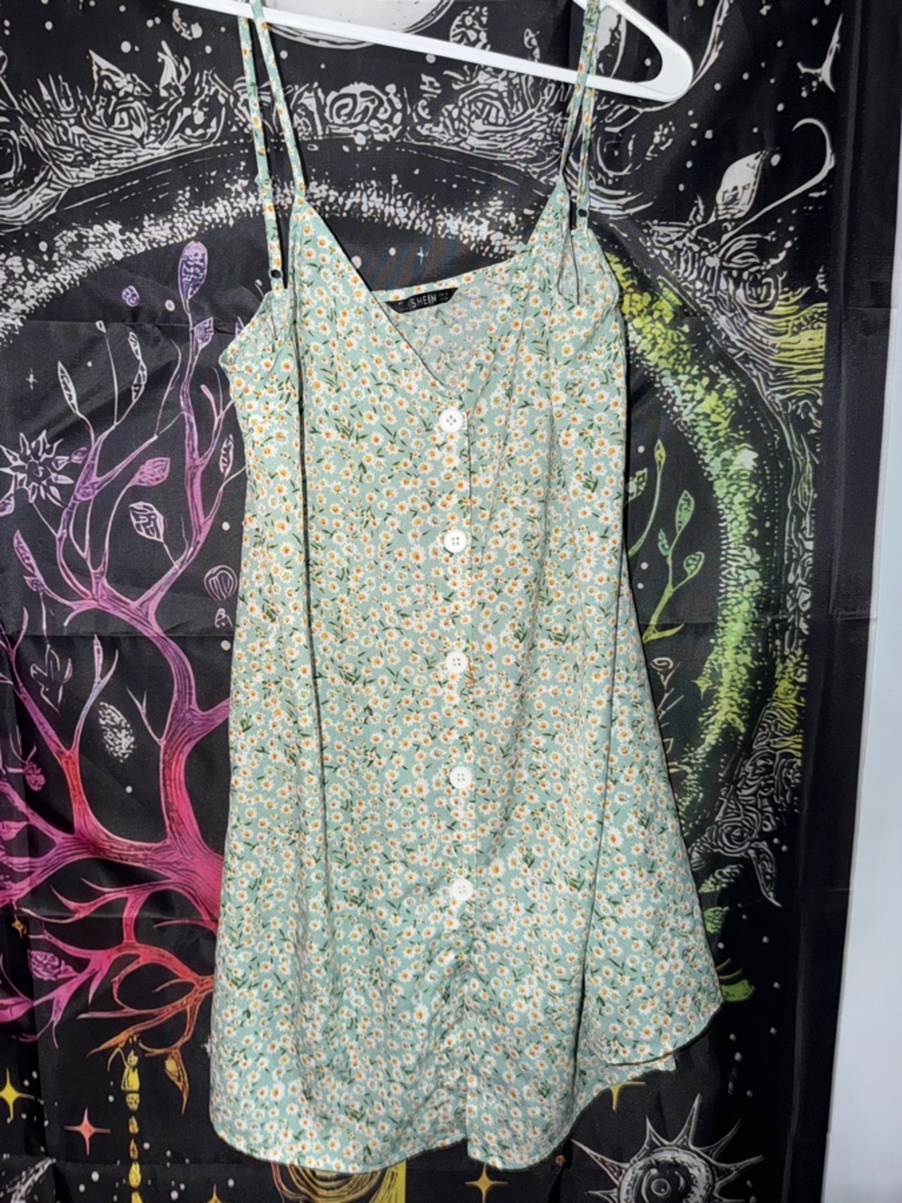 SHEIN Mint Green Daisy Button-Front Cami Dress